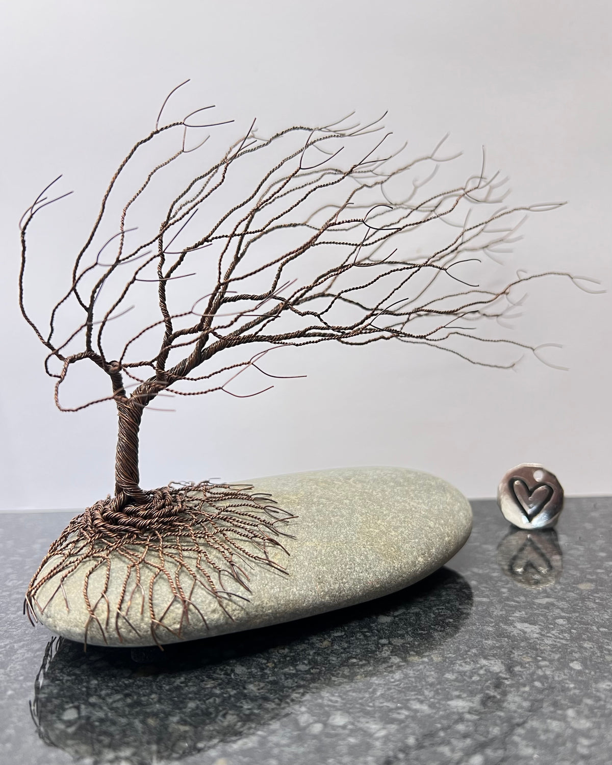 Windswept Celtic Tree Sculpture - Antique Copper on Pebble - Medium Plus
