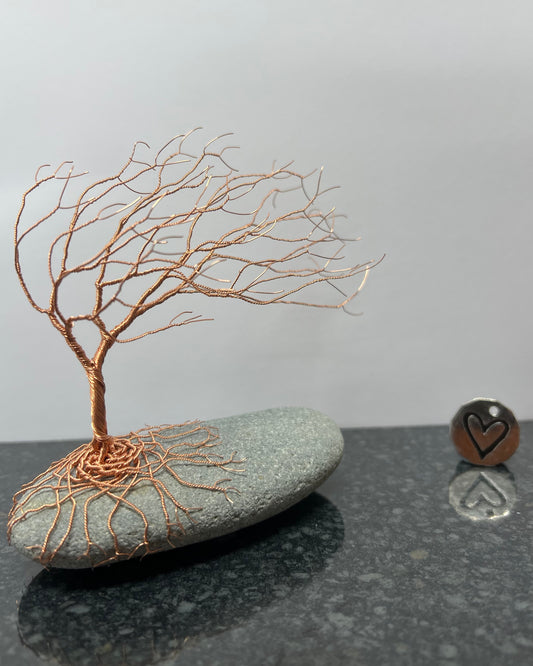 Windswept Celtic Tree Sculpture - Copper on Pebble - Medium