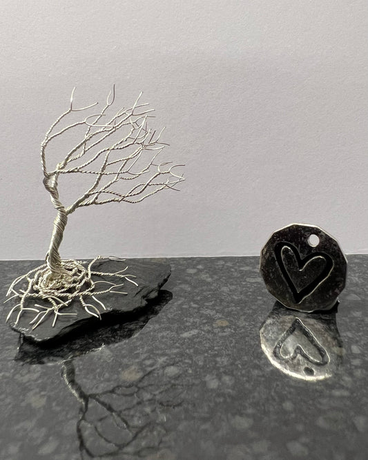 Windswept Celtic Tree Sculpture - Silver (plated) on Slate - Small