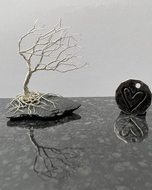 Windswept Celtic Tree Sculpture - Silver (plated) on Slate - Small